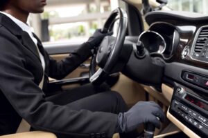 female taxi driver paying attention road